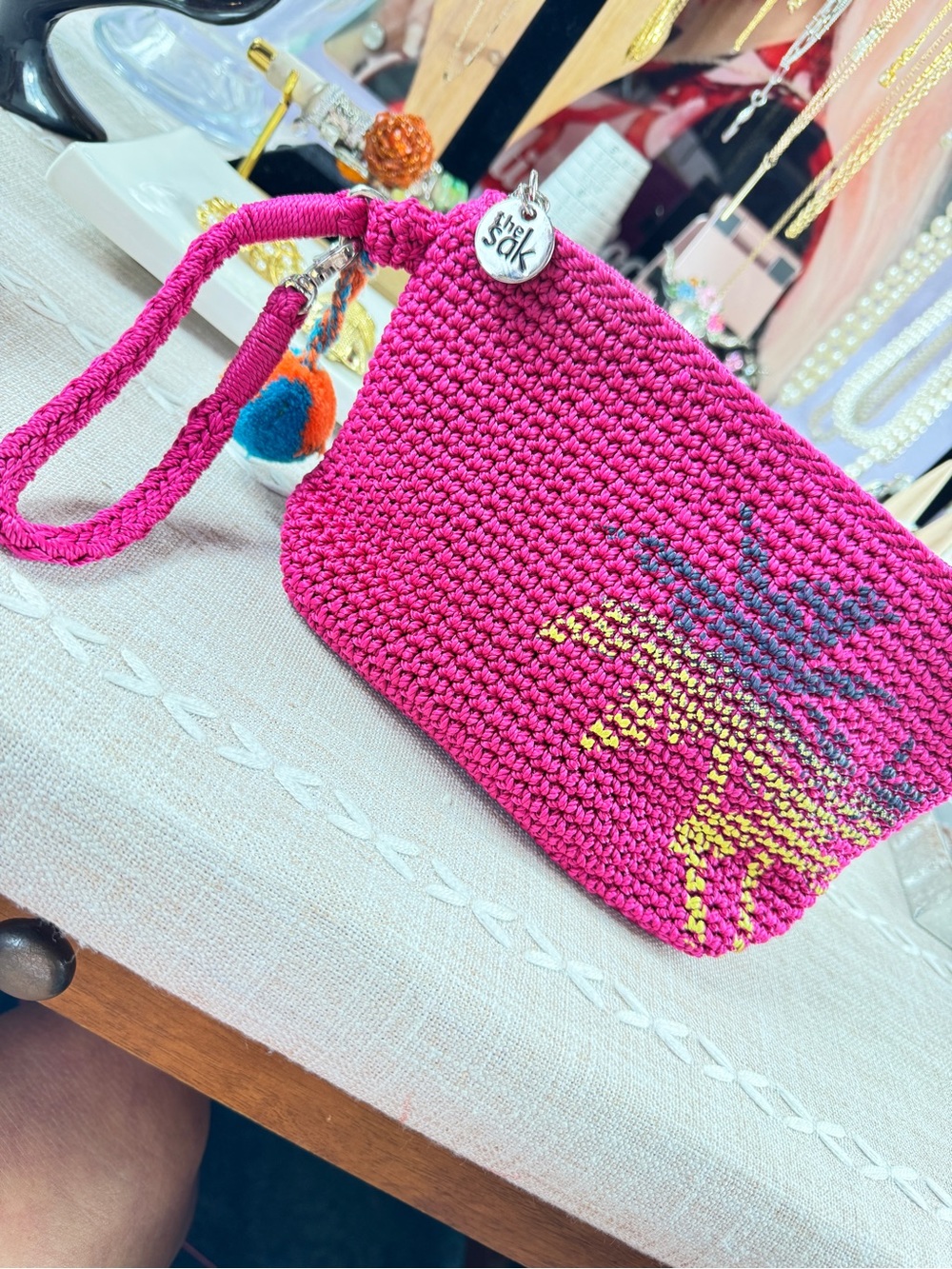 The Sak Hand-Crocheted Fuchsia Wristlet Clutch